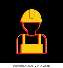 Worker sign. 3D Extruded Yellow Icon with Red Sides a Black background. Illustration.