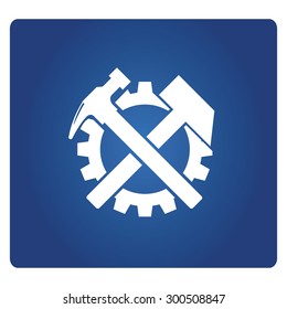 worker sign, crossed hammers and gear