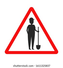 Worker sign. Laborer with sprade. Vector.