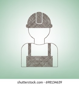Worker sign. Vector. Brown flax icon on green background with light spot at the center.