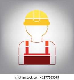 Worker sign. Vector. Horizontally sliced icon with colors from sunny gradient in gray background.