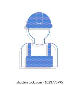 Worker sign. Vector. Neon blue icon with cyclamen polka dots pattern with light gray shadow on white background. Isolated.