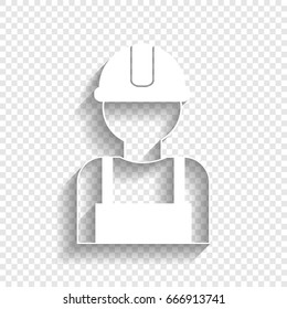 Worker sign. Vector. White icon with soft shadow on transparent background.