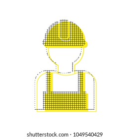Worker sign. Vector. Yellow icon with square pattern duplicate at white background. Isolated.
