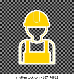 Worker sign. Vector. Yellow icon with white contour on dark transparent background.