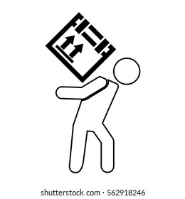 worker silhouette lifting box vector illustration design