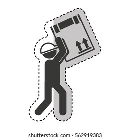 worker silhouette lifting box vector illustration design