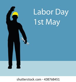 worker silhouette with yellow protective headgear isolated