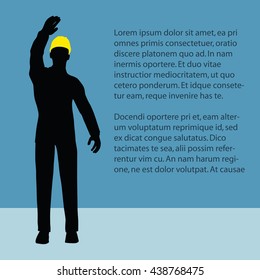 worker silhouette with yellow protective headgear isolated
