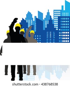 worker silhouette with yellow protective headgear isolated