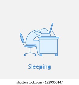 worker is sleeping 2 colored line icon. Simple colored element illustration. worker is sleeping outline symbol design from man in the office in fron of computer set