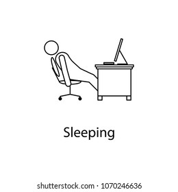 worker is sleeping icon. Element man in front of a computer in the workplace for mobile concept and web apps. Thin line icon for website design and development app development on white background