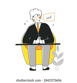 Worker sleeps at work. Vector flat cartoon illustration. Business vector illustration.