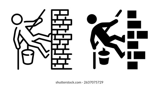 Worker slipping icon. Line and silhouette style.