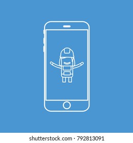 Worker in a smartphone, vector illustration design. Construction characters collection.