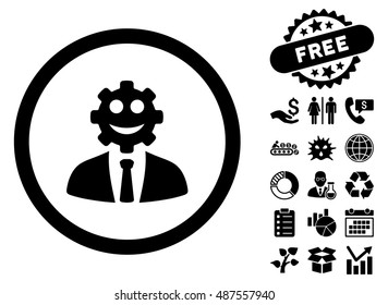 Worker Smile icon with free bonus symbols. Vector illustration style is flat iconic symbols, black color, white background.