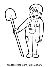 Worker with smile, vector illustration, coloring book