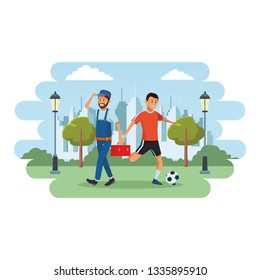 worker and soccer player