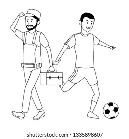 worker and soccer player