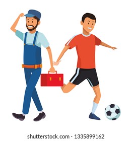 worker and soccer player