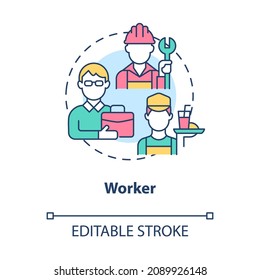 Worker Social Role Concept Icon. Employee Participation In Community. Engagement In Society By Job Type Abstract Idea Thin Line Illustration. Vector Isolated Outline Color Drawing. Editable Stroke