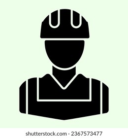 Worker solid icon. Construction man with jacket and hardhat helmet glyph style pictogram on white background. House repair and renovation signs for mobile concept and web design. Vector graphics