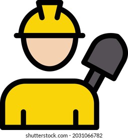 worker spade vector line colour icon