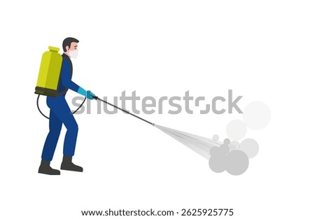 Worker Spray Gun Vector, Worker Safety dress Illustration, Character using chemical spray gun vector, illustration
