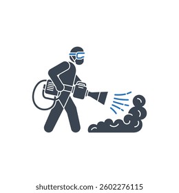 Worker Spraying Pest Icon On White Background