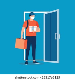 
Worker standing at the entrance, delivery staff, isolated flat vector illustration