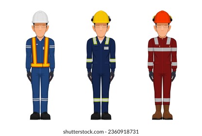 worker is standing straight on white background