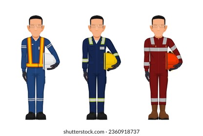 worker is standing straight on white background