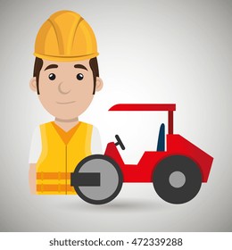 worker with steamroller construction vector illustration design eps 10