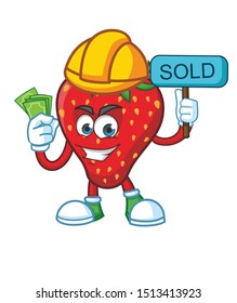 worker strawberry mascot character vector design