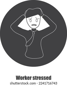 Icono de estrés del trabajador, icono de carga de trabajo vector negro