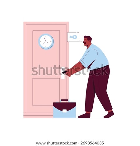 Worker stuck outside a locked door in a hurry – Illustration 
