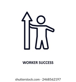 icono de éxito del trabajador. Icono de éxito de trabajador de línea delgada de colección de personas. Vector de contorno aislado sobre fondo blanco. Símbolo de éxito de trabajo editable se puede utilizar en Web y móvil