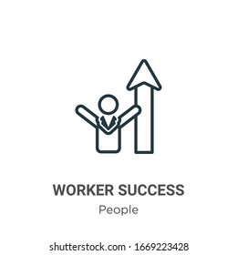 Worker success outline vector icon. Thin line black worker success icon, flat vector simple element illustration from editable people concept isolated stroke on white background
