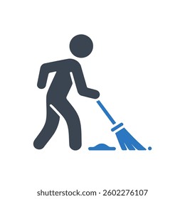 Worker Sweeping Ground Icon On White Background