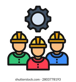 Worker Team Icon Lineal Color Style Vector Illustration