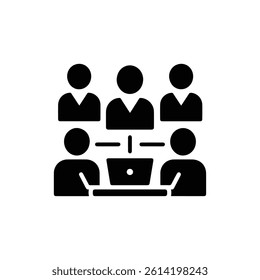Worker Team Meeting Icon Black Filled Minimal Group Pose for Collaboration