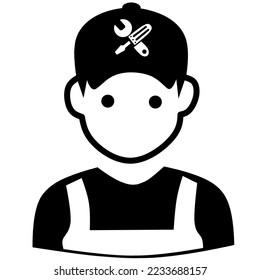 Worker Technician Mechanic Avatar Vector Icon, black white