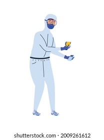 worker with thermometer covid19 testing character