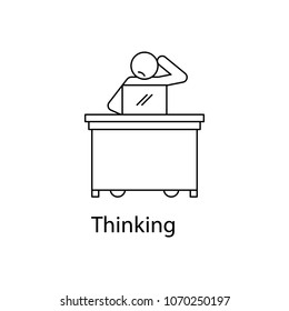 worker thinking icon. Element people at the workplace for mobile concept and web apps. Thin line icon for website design and development app development. Premium icon on white background