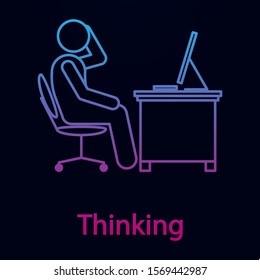 Worker is thinking nolan icon. Simple thin line, outline vector of man in the office in fron of computer icons for ui and ux, website or mobile application