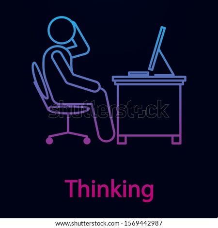 Worker is thinking nolan icon. Simple thin line, outline vector of man in the office in fron of computer icons for ui and ux, website or mobile application