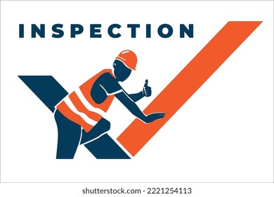 Worker thumb up ok roof inspect. Vector illustration.