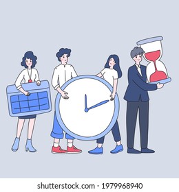 Worker time management concept design of vector. Cartoon illustration style.