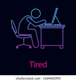 Worker is tired nolan icon. Simple thin line, outline vector of man in the office in fron of computer icons for ui and ux, website or mobile application
