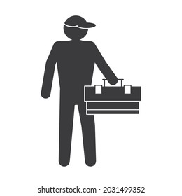 worker with toolbox pictogram icon isolated
